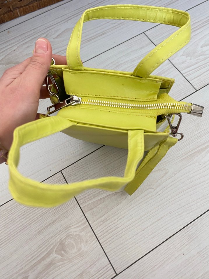 Sarı Deri Kadın Çanta Fermuarlı - Görsel 3