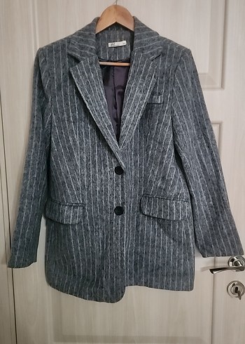 Zara Gri Cizgili Klasik Blazer Ceket