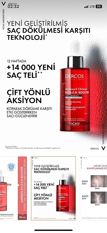 VICHY Vichy Saç Dökülmesine Karşı Saç Bakım Serumu