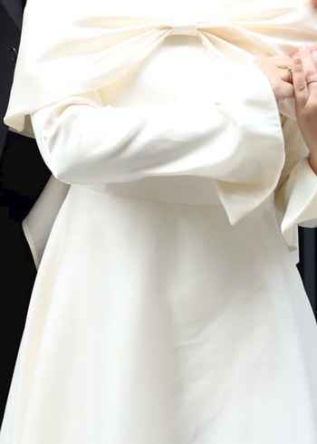 Nikah Elbisesi 
Beyaz Drapeli Uzun Kollu Kadın Abiye - Görsel 3