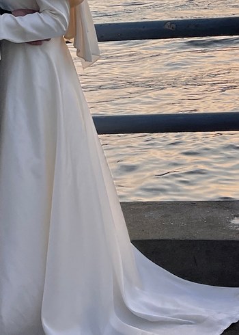 Nikah Elbisesi 
Beyaz Drapeli Uzun Kollu Kadın Abiye - Görsel 4