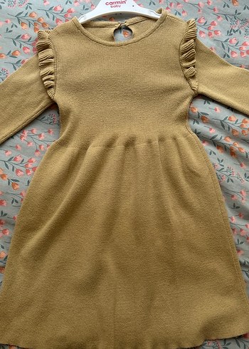 Kız Çocuk Bej Yün Volanlı Elbise - Görsel 5