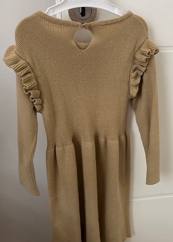 Kız Çocuk Bej Yün Volanlı Elbise - Görsel 3