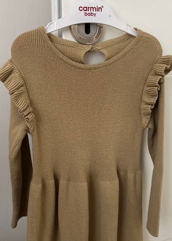 Kız Çocuk Bej Yün Volanlı Elbise - Görsel 2