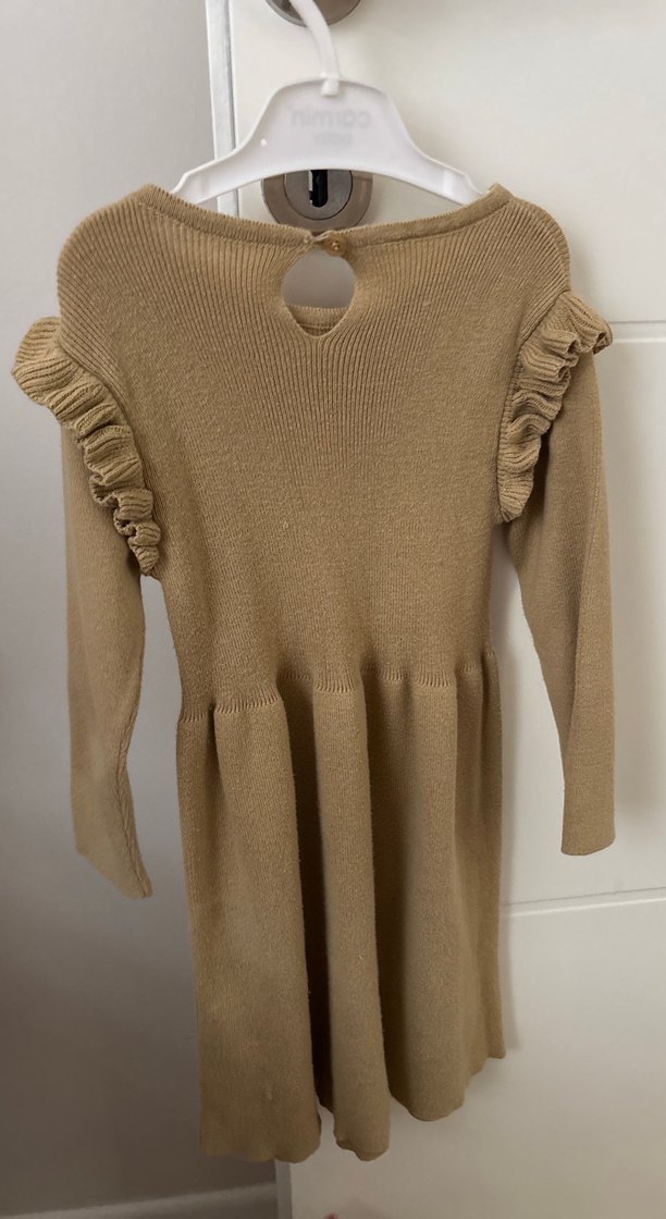 Kız Çocuk Bej Yün Volanlı Elbise - Görsel 3