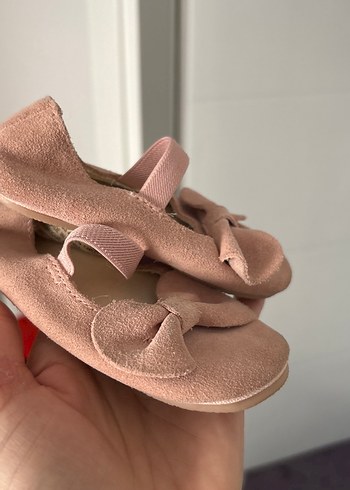 Kız Çocuk Pudra Süet Fiyonklu Babet - Görsel 2