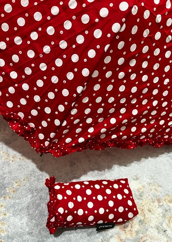 Kırmızı Puantiyeli Fırfırlı Kadın Şemsiye - Görsel 4