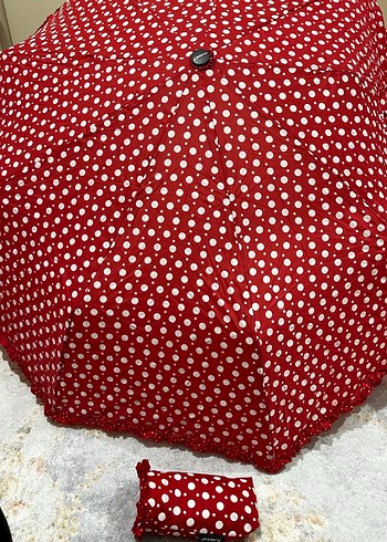 Kırmızı Puantiyeli Fırfırlı Kadın Şemsiye - Görsel 3