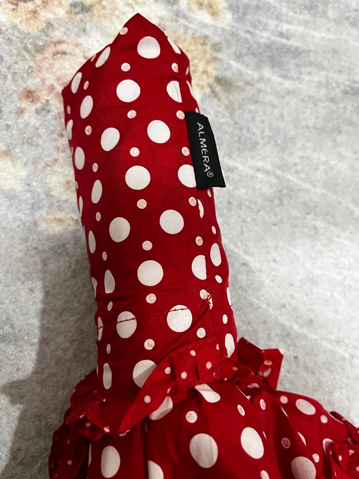 Kırmızı Puantiyeli Fırfırlı Kadın Şemsiye - Görsel 2