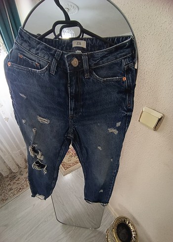 River Island Koyu Mavi Yikamali Rahat Denim Jean