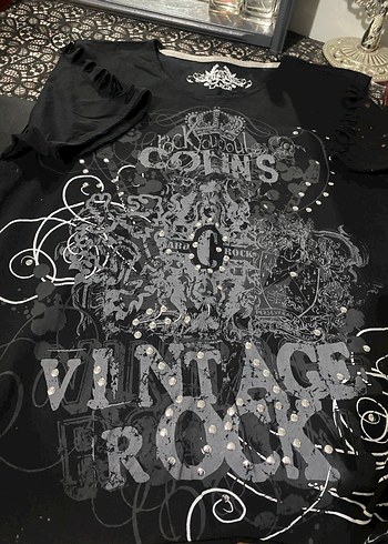 Zincir Detaylı Vintage Rock Punk Tişört