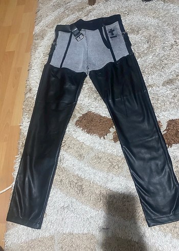 Gri Deri Kemerli Kadın Gotik Pantolon - Görsel 3