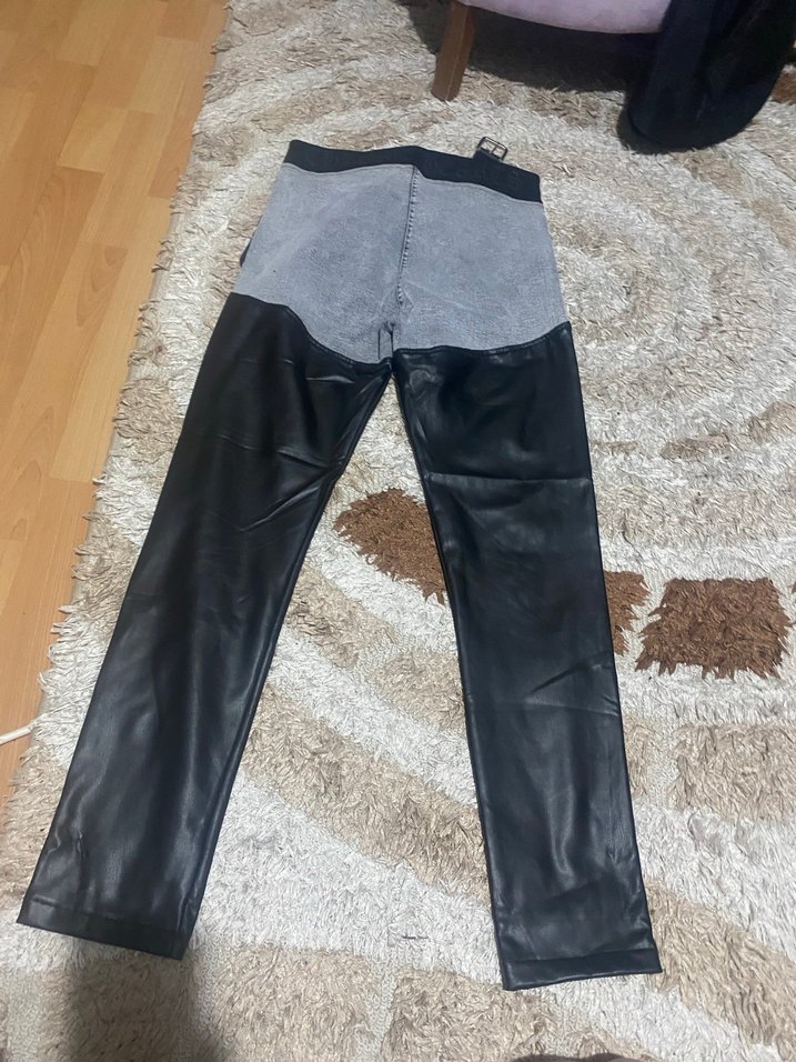 Gri Deri Kemerli Kadın Gotik Pantolon - Görsel 5