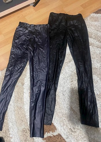 Siyah Deri Kadın Tayt - Elastik Bel - Görsel 2