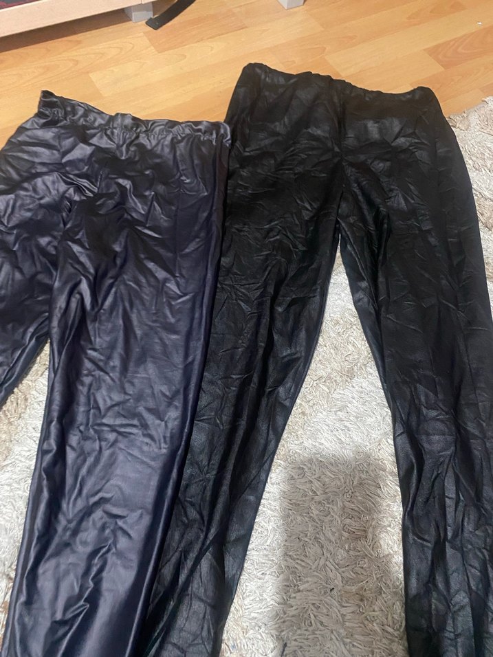 Siyah Deri Kadın Tayt - Elastik Bel - Görsel 3