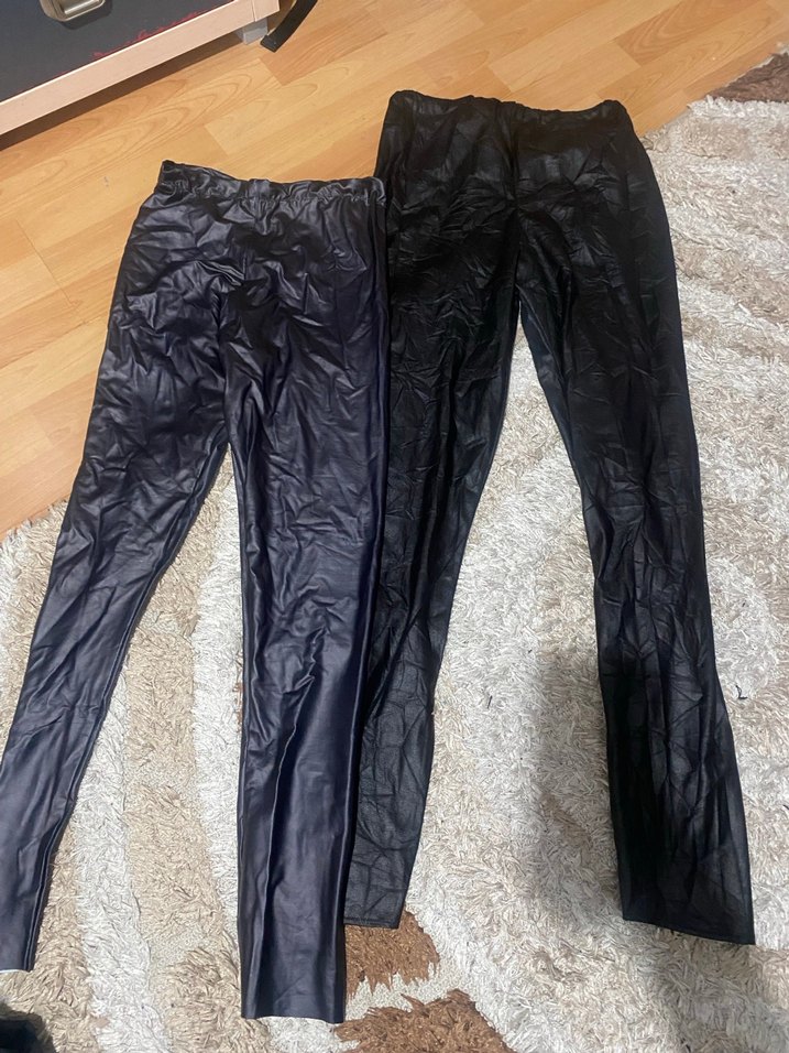 Siyah Deri Kadın Tayt - Elastik Bel - Görsel 2