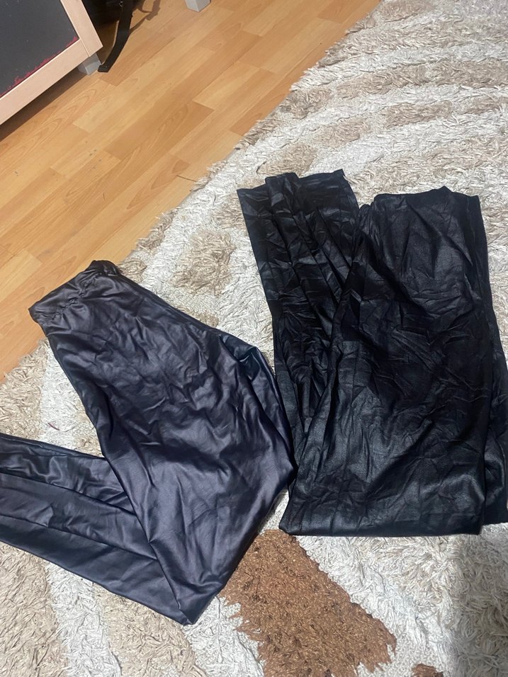 Siyah Deri Kadın Tayt - Elastik Bel - Görsel 4