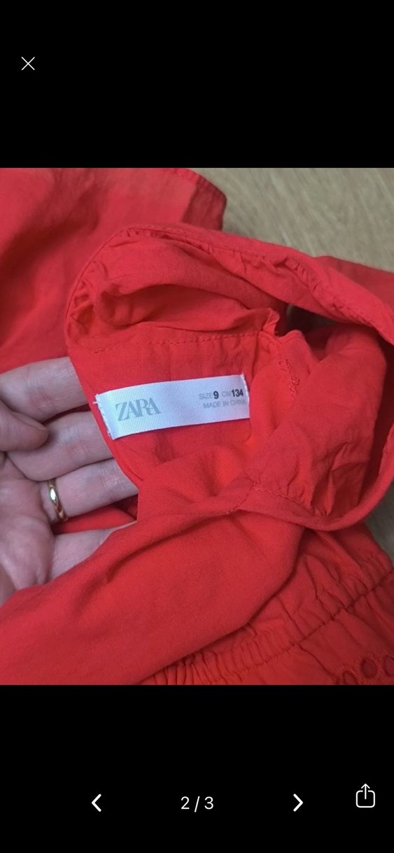 Zara Kırmızı Nakışlı Fırfırlı Elbise - Görsel 2