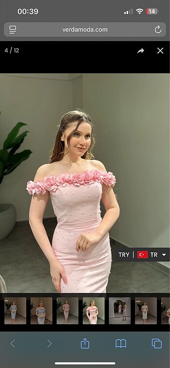 Pembe Yırtmaçlı Abiye Elbise