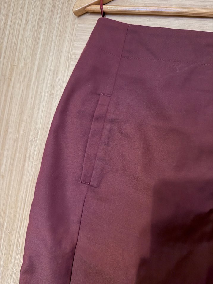 Bordo Drapeli Midi Saten Etek - Görsel 2