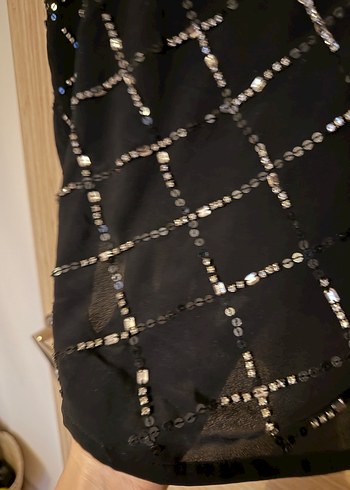 Kadın Siyah Payetli V Yaka Bluz - Görsel 2