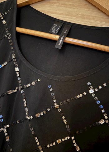 Kadın Siyah Payetli V Yaka Bluz - Görsel 3