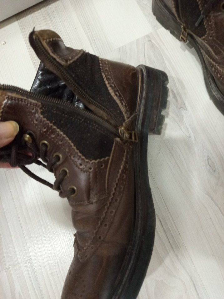 Kahverengi Deri Erkek Biker Bot - Görsel 2