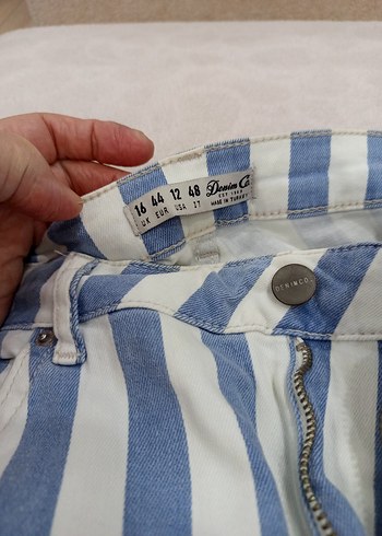 Mavi Çizgili Yüksek Bel Denim Pantolon - Görsel 3