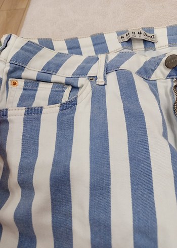 Mavi Çizgili Yüksek Bel Denim Pantolon - Görsel 4