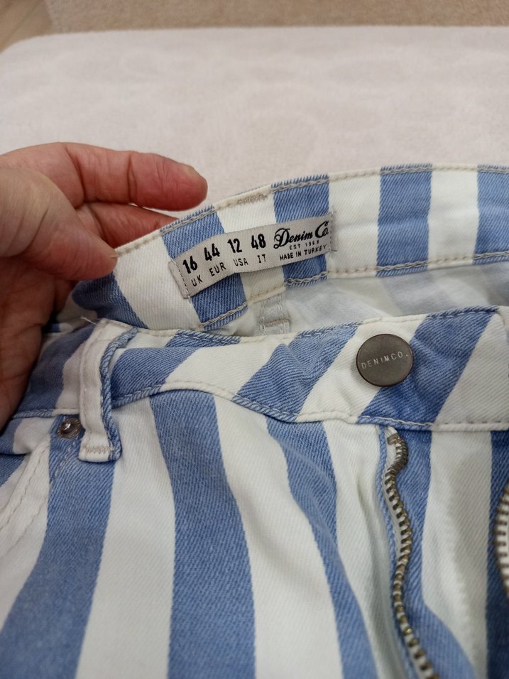 Mavi Çizgili Yüksek Bel Denim Pantolon - Görsel 3