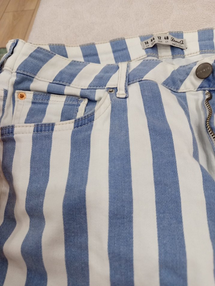 Mavi Çizgili Yüksek Bel Denim Pantolon - Görsel 4