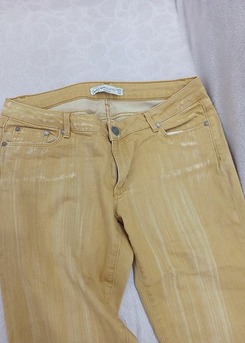 Kadın Bej Denim Yırtık Detaylı Pantolon - Görsel 3