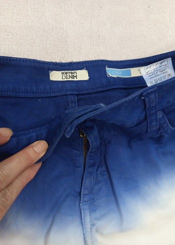 Kadın Mavi Batik Desenli Midi Denim Şort - Görsel 3