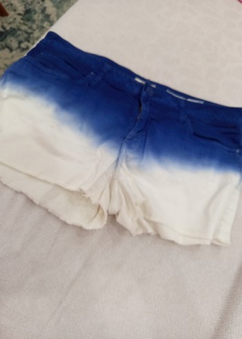 Kadın Mavi Batik Desenli Midi Denim Şort - Görsel 4