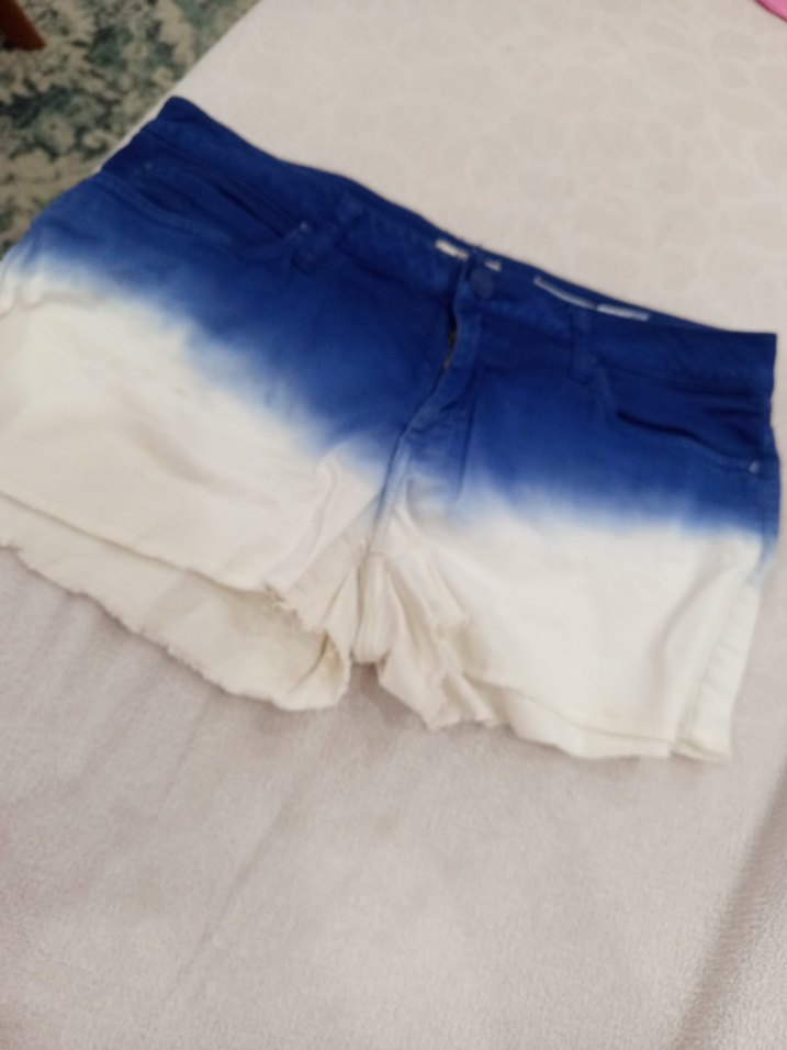 Kadın Mavi Batik Desenli Midi Denim Şort - Görsel 4