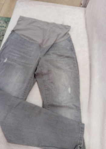 Gri Kadın Denim Rahat Kesim hamile Pantolon - Görsel 3