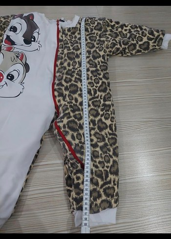 2 Yaş Beden beyaz Renk Leopar Desenli Bebek Tulum, Fermuarlı, Uzun Kollu