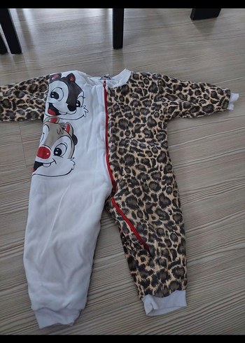 Leopar Desenli Bebek Tulum, Fermuarlı, Uzun Kollu