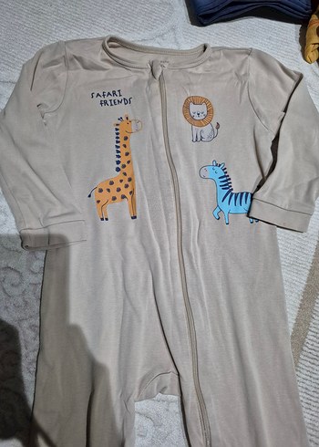 18-24 Ay Beden gri Renk Erkek Bebek Baskılı Fermuarlı Tulum 3lü set