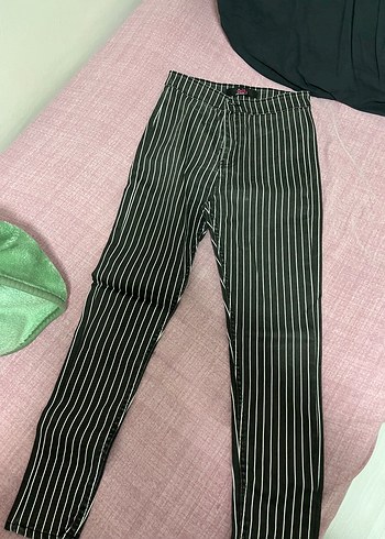 Siyah Çizgili Kadın jeanPantolon