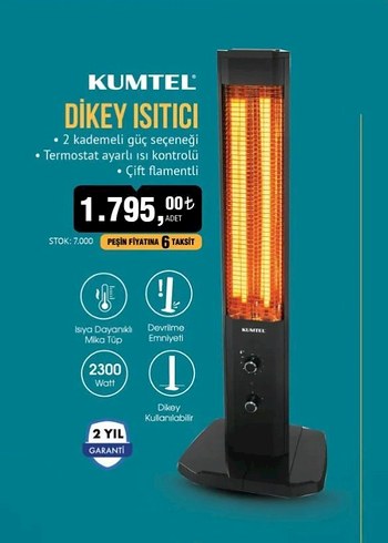 Kumtel Siyah Dikey Isıtıcı 2300W