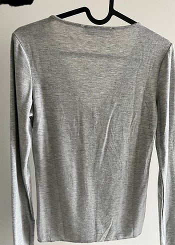 Gri V Yakalı Kadın Crop Top - Görsel 3