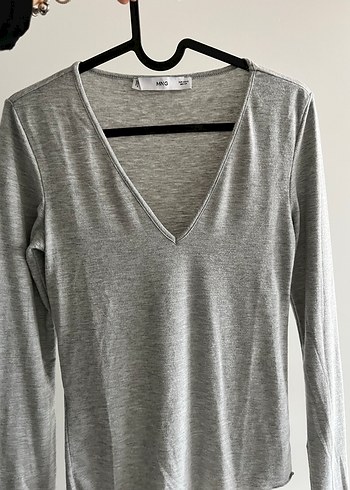 Gri V Yakalı Kadın Crop Top - Görsel 2