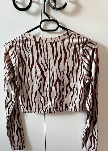 Zebra Desenli Uzun Kollu Crop Bluz - Görsel 3