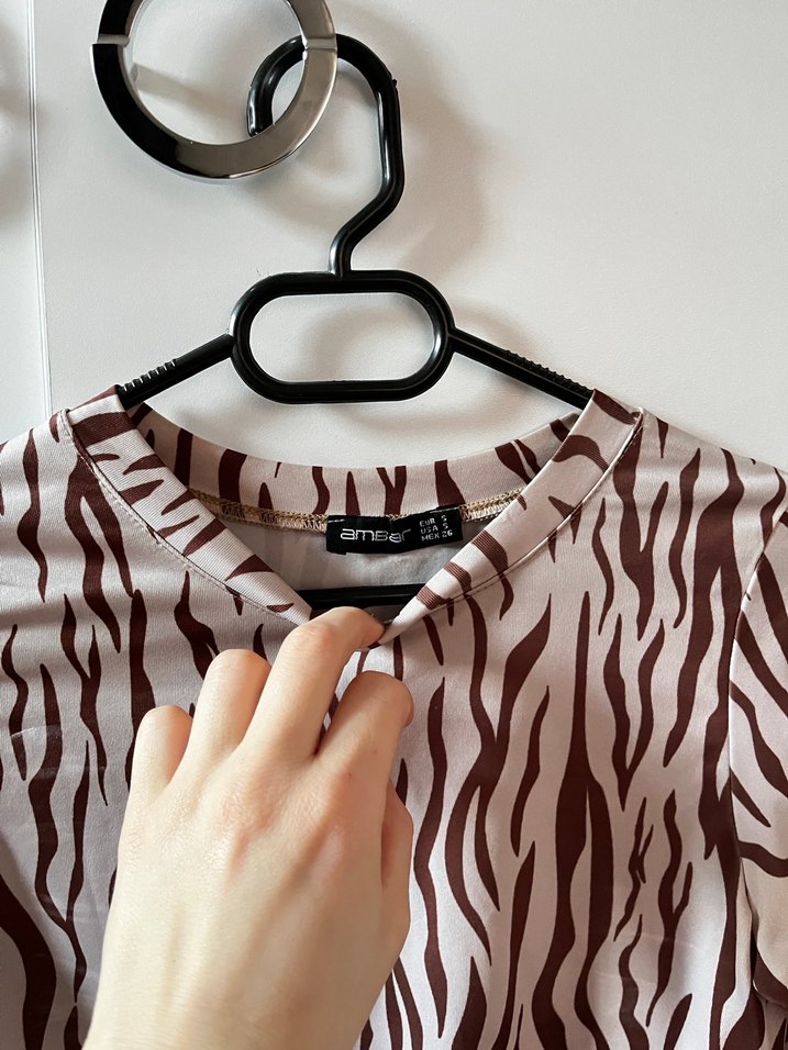 Zebra Desenli Uzun Kollu Crop Bluz - Görsel 2