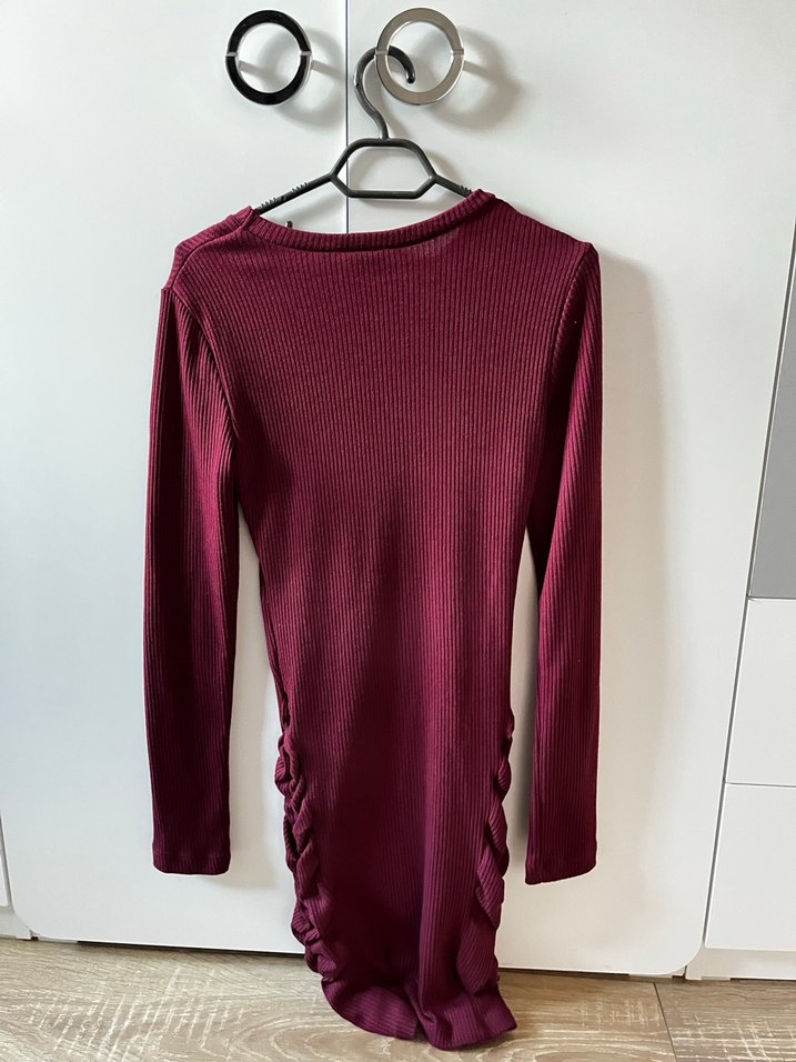 Bordo Triko Kadın Midi Elbise - Görsel 3