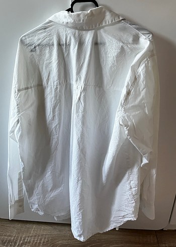 Beyaz Keten Kadın Gömlek, Bol Kesim, Uzun Kollu - Görsel 3