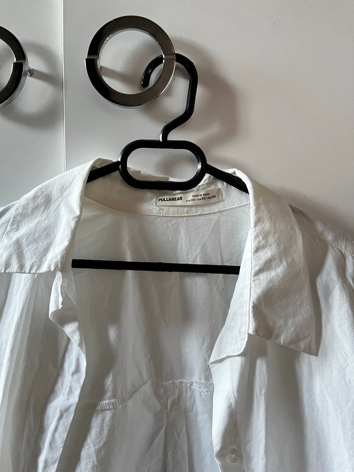 Beyaz Keten Kadın Gömlek, Bol Kesim, Uzun Kollu - Görsel 2