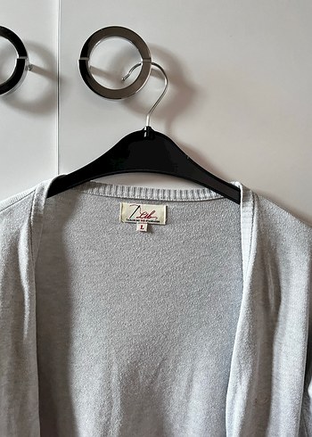 Gri Uzun Kollu Örgü Kadın Hırka - Görsel 2