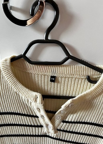 Kadın Beyaz Çizgili Triko Uzun Kollu Kazak - Görsel 2